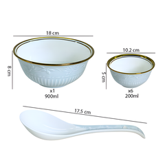 Luxurious Light Blue & Gold 8-Piece Embossed Ceramic Dessert & Pudding Set | Elegant Gift Box Packaging