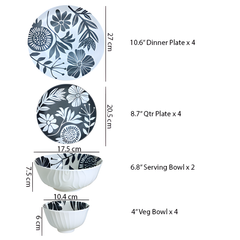 HF0604- 14-Piece Ceramic Stoneware Dinner Set for 4 Pax Elegant Dark Green Contemporary Design Lead-Free Microwave & Dishwasher Safe Premium Gift Box Packaging