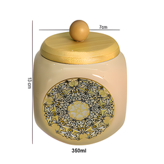 Lemon Tree 500ml Peach Ceramic Storage Jar | Airtight Wooden Lid | Elegant Floral Print Kitchen Canister for Snacks & Dry Fruits