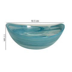 HK 1111 LEMON TREE Handmade Glass Bowls - 7.25" Blue Oval Big Snack Bowl with Alabaster Finish