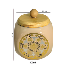 Lemon Tree Peach Ceramic Jar with Airtight Wooden Lid | 1000ml Storage Container for Dry Fruits, Spices & Snacks