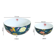 Teal & Vibrant Floral Porcelain Dessert Set (7-Piece)