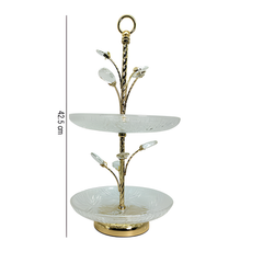 BM106-1 / HU2180 – Elegant 2-Tier Glass Platter with Metal Stand and Crystal Decoration | Decorative Fruit, Candy, Dessert Server for Table Centerpiece and Gifting