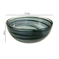 HK 1114 LEMON TREE Handmade Glass Bowls - 7" Black Round Big Snack Bowl with Alabaster Finish
