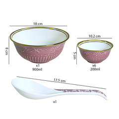 Charming Pink & Gold 8-Piece Embossed Ceramic Dessert & Pudding Set | Elegant Gift Box Packaging