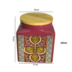 Lemon Tree Pink Ceramic Jar – 1000ml | Airtight Wooden Lid Storage Container | Perfect for Tea, Coffee, Sugar & Dry Snacks