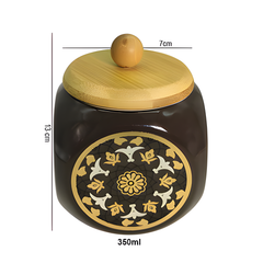 Lemon Tree 500ml Ceramic Storage Jar with Airtight Wooden Lid | Elegant Brown Flower Print | Ideal for Snacks, Spices & Dry Fruits