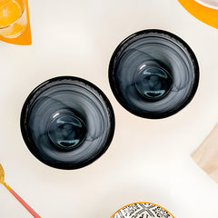 HK 1108-2 LEMON TREE Handmade Glass Bowls - 4" Black Snack Bowl /Dinner Bowl Set (2 pcs) with Alabaster Finish