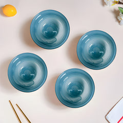 HK 1107-4 LEMON TREE Handmade Glass Bowls - 4" Blue Snack Bowl /Dinner Bowl Set (4 pcs) with Alabaster Finish