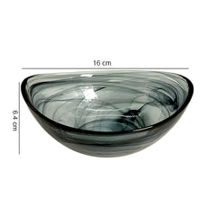 HK 1110 LEMON TREE Handmade Glass Bowls - 6" Black Oval Snack Bowl with Alabaster Finish