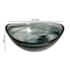 HK 1112 LEMON TREE Handmade Glass Bowls - 7.25" Black Oval Big Snack Bowl with Alabaster Finish