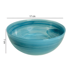 HK 1113 LEMON TREE Handmade Glass Bowls - 7" Blue Round Big Snack Bowl with Alabaster Finish