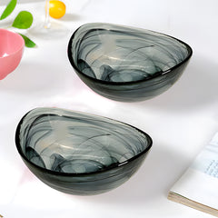 HK 1110-2 LEMON TREE Handmade Glass Bowls - 6" Black Oval Snack Bowl with Alabaster Finish
