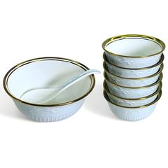 Luxurious Light Blue & Gold 8-Piece Embossed Ceramic Dessert & Pudding Set | Elegant Gift Box Packaging