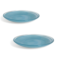 HK1103-2 - Lemon Tree 8" Blue Handmade Glass Quarter Plate Set (2 PC) | 20.5x20.5x2.2 cm | Alabaster Finish