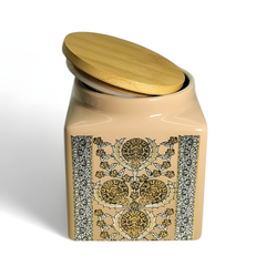 Lemon Tree Peach Ceramic Jar – 1000ml | Airtight Wooden Lid Kitchen Storage Canister | Ideal for Snacks, Tea, Coffee & Dry Ingredients