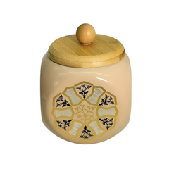 Lemon Tree Peach Ceramic Jar with Airtight Wooden Lid | 1000ml Storage Container for Dry Fruits, Spices & Snacks