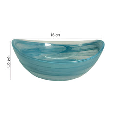 HK 1109 LEMON TREE Handmade Glass Bowls - 6" Blue Oval Snack Bowl with Alabaster Finish
