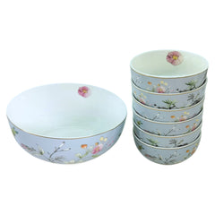 Light Blue Floral Porcelain Dessert Set (7-Piece)