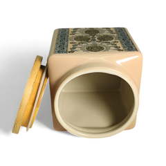 Lemon Tree Peach Ceramic Jar – 1000ml | Airtight Wooden Lid Kitchen Storage Canister | Ideal for Snacks, Tea, Coffee & Dry Ingredients