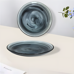HK1104-2 - Lemon Tree 8" Black Handmade Glass Quarter Plate Set (2 PC) | 20.5x20.5x2.2 cm | Elegant Alabaster Finish