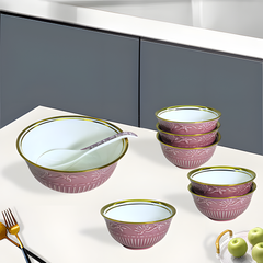 Charming Pink & Gold 8-Piece Embossed Ceramic Dessert & Pudding Set | Elegant Gift Box Packaging