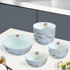 Light Blue Floral Porcelain Dessert Set (7-Piece)