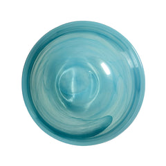 HK 1113 LEMON TREE Handmade Glass Bowls - 7" Blue Round Big Snack Bowl with Alabaster Finish