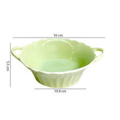 Lemon Tree Green Round Deep Ceramic Serving Bowl with Dual Handles – Stylish & Versatile Tableware