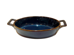 Lemon Tree Dark Blue Oval Stoneware Serving Bowl with Handle | 400ml Ceramic Snack Dish | Microwave & Dishwasher Safe