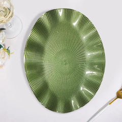Lemon Tree Green Glass Oval Platter with Wavy Rim | Elegant Textured Serving Tray