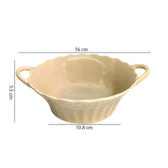 Lemon Tree Beige Round Deep Ceramic Bowl with Double Handles – Stylish Serveware for Pasta, Snacks & Desserts