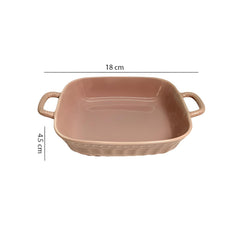 Lemon Tree Pink Square Ceramic Platter – Deep Dish with Handles for Stylish Serving
