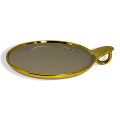 Luxurious Brown Ceramic Serving Platter – Gold Rim & Hook Handle, 24cm