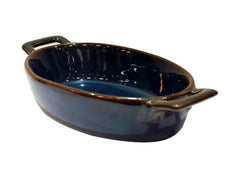 Lemon Tree Dark Blue Oval Stoneware Serving Bowl with Handle | 400ml Ceramic Snack Dish | Microwave & Dishwasher Safe