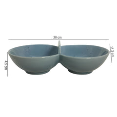Lemon Tree Blue Ceramic 2-Section Small Partition Dish – Stylish Snack & Dip Serving Bowl