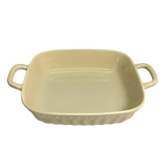 Lemon Tree Beige Square Ceramic Deep Dish Platter with Handles – Elegant Serveware for Snacks & Meals
