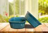 Lemon Tree Small Square Ceramic Serving Bowls – 500ml (Set of 2) | Turquoise Stoneware | Microwave & Dishwasher Safe