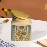 Lemon Tree Peach Ceramic Jar – 1000ml | Airtight Wooden Lid Kitchen Storage Canister | Ideal for Snacks, Tea, Coffee & Dry Ingredients