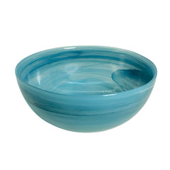 HK 1113 LEMON TREE Handmade Glass Bowls - 7" Blue Round Big Snack Bowl with Alabaster Finish