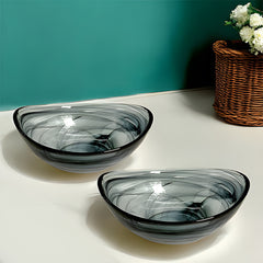 HK 1110-2 LEMON TREE Handmade Glass Bowls - 6" Black Oval Snack Bowl with Alabaster Finish