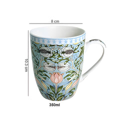 Lemon Tree Light Blue Ceramic Mug Set – 4-Piece 360 ML Fine Porcelain Tea & Coffee Mugs with Elegant Designs