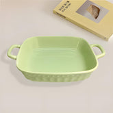 Lemon Tree Green Square Deep Dish Platter – Stylish Ceramic Serveware with Dual Handles