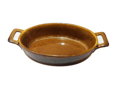 Lemon Tree Brown Oval Stoneware Serving Bowl with Handle | 400ml Ceramic Dish for Snacks & Starters | Microwave & Dishwasher Safe