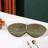 Lemon Tree Beige Ceramic 2-Section Small Partition Dish – Elegant Bowl for Snacks & Dips