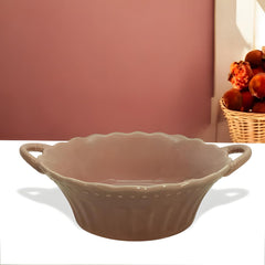 Lemon Tree Pink Deep Round Ceramic Serving Bowl with Handles – Stylish & Functional Tableware