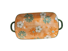 Lemon Tree Orange Ceramic Deep Dish Platter | Stylish Rectangular Serving Platter with Handles | Elegant Snack & Dessert Plate
