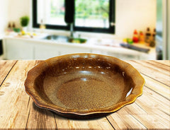 Lemon Tree Brown Wave-Shaped Stoneware Bowl (1000ml) | Elegant & Durable Ceramic Serving Bowl
