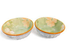 Lemon Tree 2-Piece Green Floral Ceramic Dip & Nut Bowl Set – 4-Inch, Microwave & Dishwasher Safe