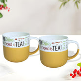 Lemon Tree Mustard 2-Piece Porcelain Tea Mug Set – Elegant Matte Finish Ceramic Cups for Everyday Use